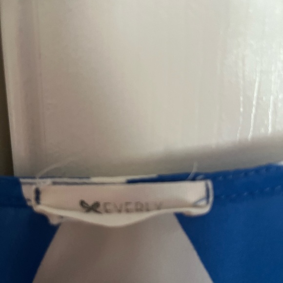 Boutique Chevron V-Neck Blue and White Women's Top - Picture 5 of 5